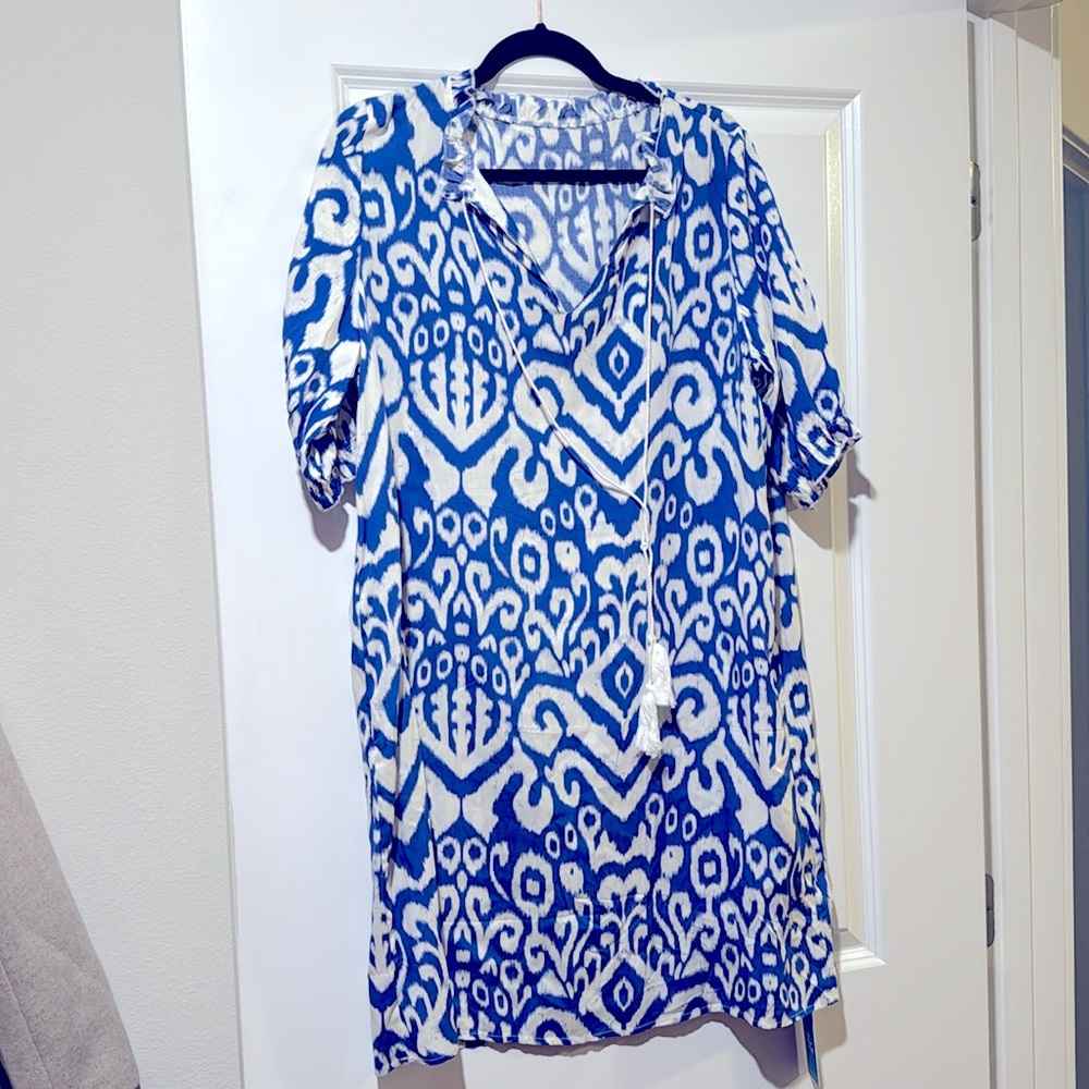 Cupshe Blue and White Puff Sleeve Sundress